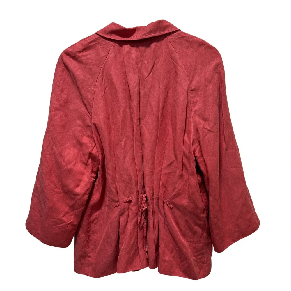 J. Jill Jacket Womens XL Coral Red Silk Linen Blend Button Front Drawstring Back - Picture 7 of 11